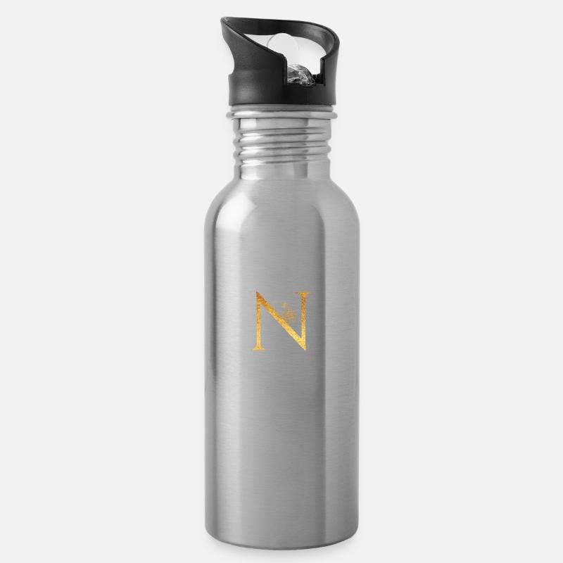 Anfangsbuchstabe N - Trinkflasche mit integriertem Trinkhalm - Lightsilver