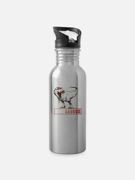 PAPASAURUS - Trinkflasche mit integriertem Trinkhalm - Lightsilver