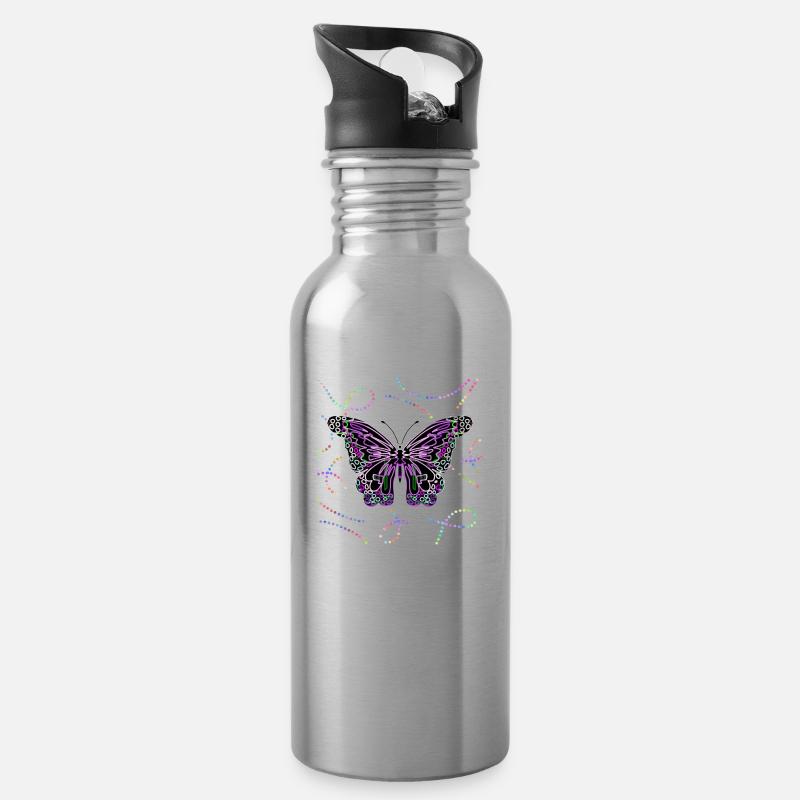 Schmetterling - Trinkflasche mit integriertem Trinkhalm - Lightsilver