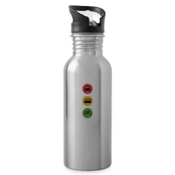 Bicycle Traffic Light Sustainable Environment Gift Idea Green - Water bottle with straw - silver - Right