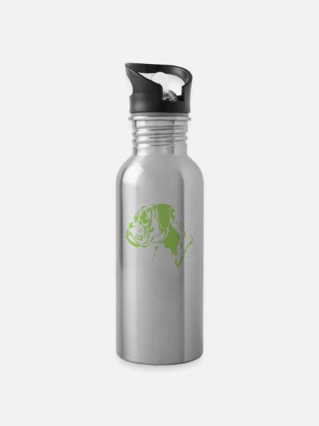Boxer Kopf - Trinkflasche mit integriertem Trinkhalm - Lightsilver