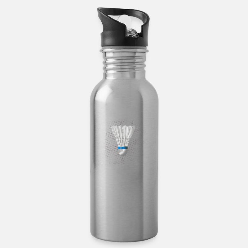Federball - Badminton - Trinkflasche mit integriertem Trinkhalm - Lightsilver