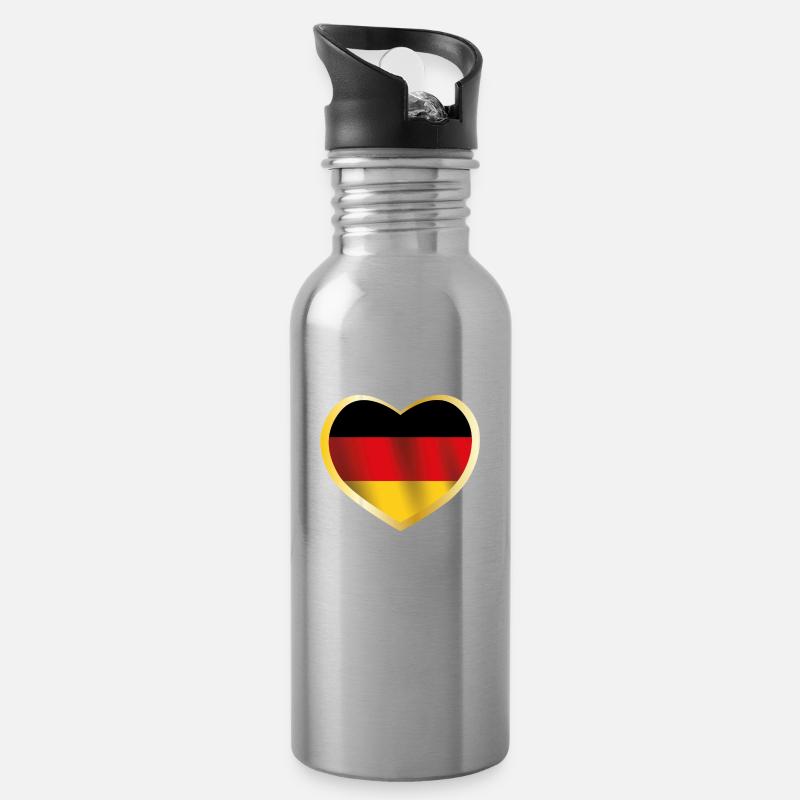 Deutschland Herz Deutsche Flagge Geschenk - Trinkflasche mit integriertem Trinkhalm - Lightsilver
