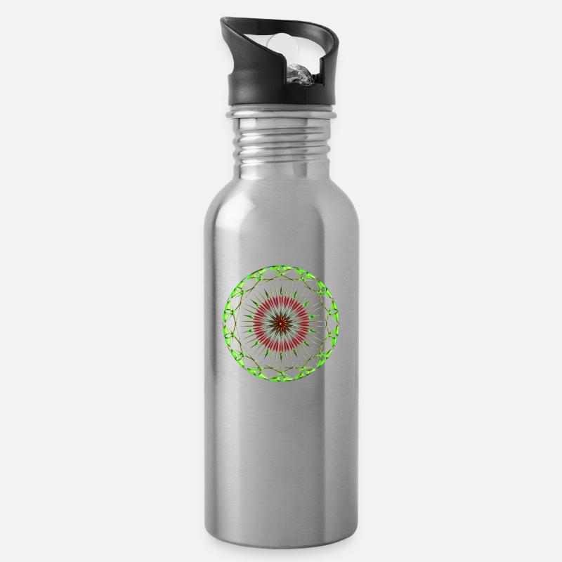 Mandala - Trinkflasche mit integriertem Trinkhalm - Lightsilver