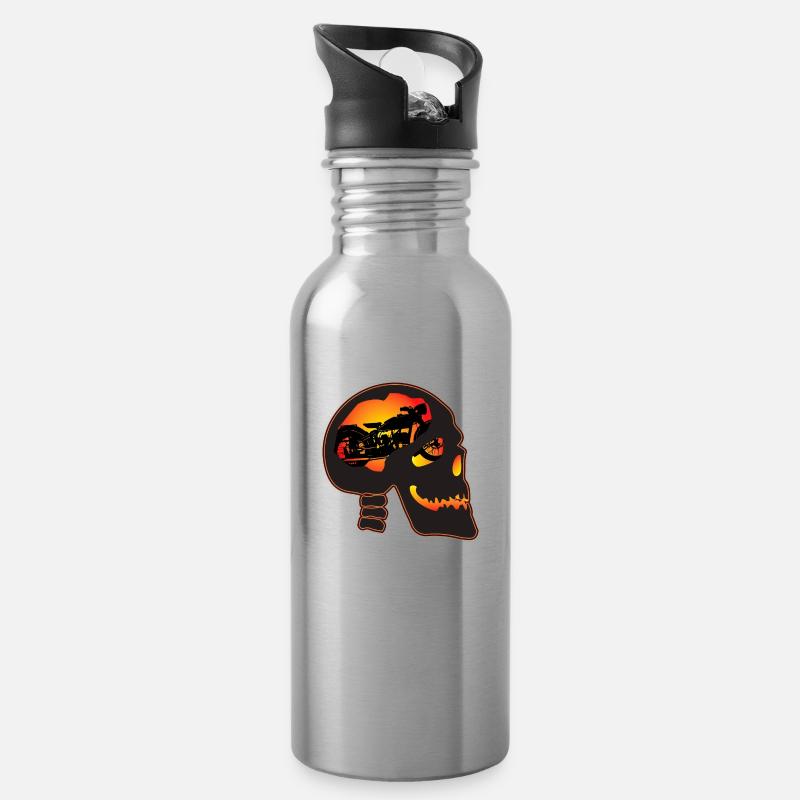 Biker Skull - Trinkflasche mit integriertem Trinkhalm - Lightsilver