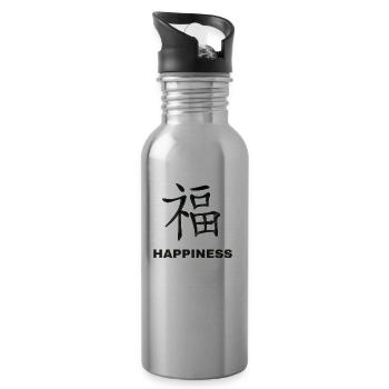 Happiness Chinese Character - Water bottle with straw - silver - Right