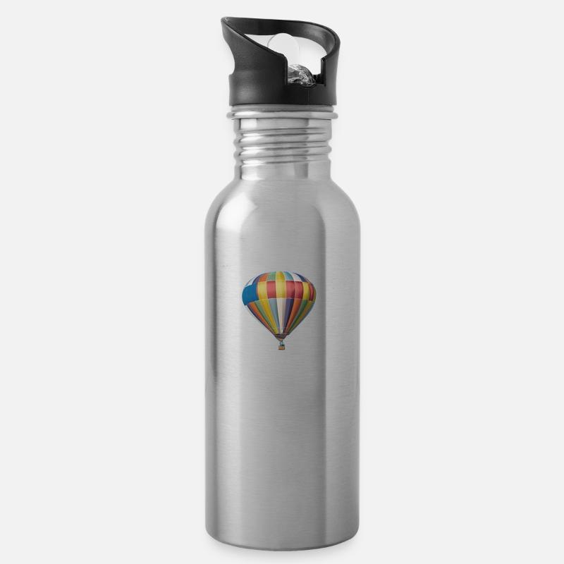 Bunter Ballon - Trinkflasche mit integriertem Trinkhalm - Lightsilver