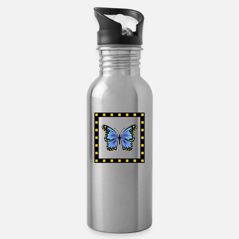 Schmetterling - Trinkflasche mit integriertem Trinkhalm - Lightsilver