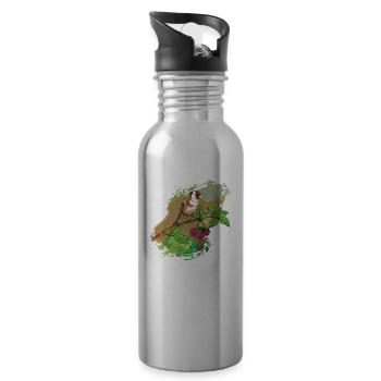 Oiseau chardonneret - Gourde avec paille intégrée - argent clair - Droite