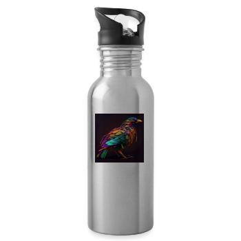 Farbiger Vogel, einzigartiges Design - Trinkflasche mit integriertem Trinkhalm - Lightsilver - Rechts