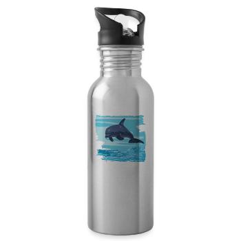 Dauphin des dauphins saute du don d'eau de mer - Gourde avec paille intégrée - argent clair - Droite
