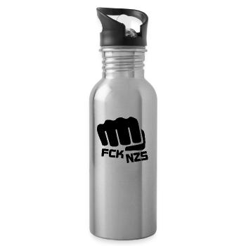 FCK NZS against hatred and racism - Water bottle with straw - silver - Right
