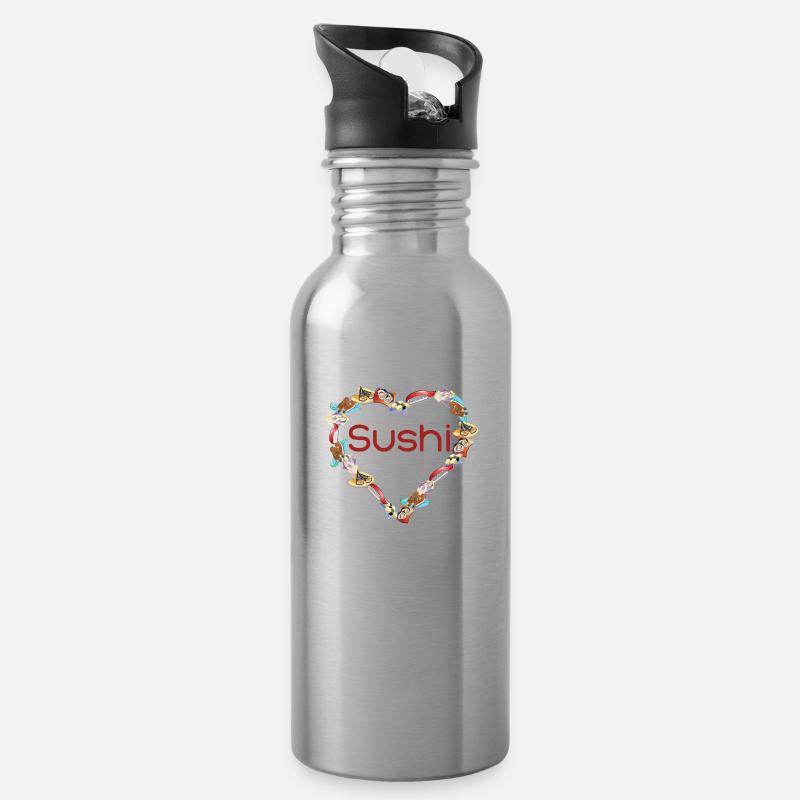 Sushi - Trinkflasche mit integriertem Trinkhalm - Lightsilver