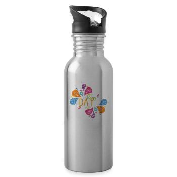 Happy Day Peace Flower Power Gift Love 70s - Water bottle with straw - silver - Right