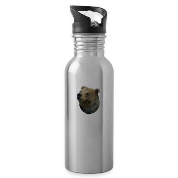 Fröhlicher Braunbär - Trinkflasche mit integriertem Trinkhalm - Lightsilver - Rechts