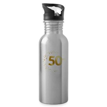 50 Anniversary Birthday, Anniversary Gift, Anniversary - Water bottle with straw - silver - Right