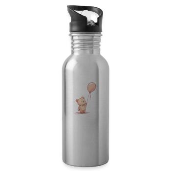 Nounours et ballon - petit ours en peluche - Gourde avec paille intégrée - argent clair - Droite