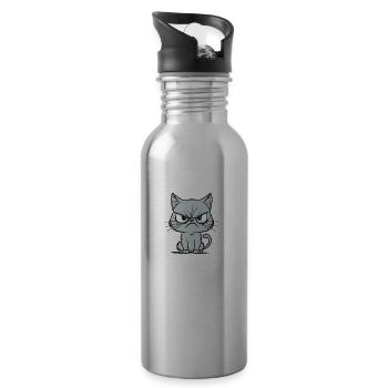 Mürrische Katze, Lustige Katze, Lustig - Trinkflasche mit integriertem Trinkhalm - Lightsilver - Rechts