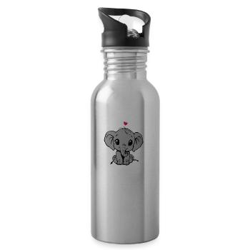 Eléphant mignon et cœur, cadeau pour bébé - Gourde avec paille intégrée - argent clair - Droite