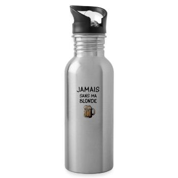 Jamais sans ma blonde, anniversaire humour bière - Gourde avec paille intégrée - argent clair - Droite