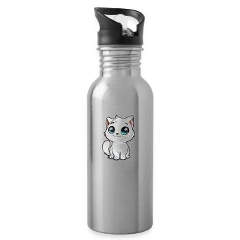 chat blanc mignon, animal de compagnie, chaton - Gourde avec paille intégrée - argent clair - Droite