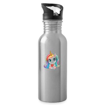 licorne et cœur - bébé licorne, idée cadeau enfant - Gourde avec paille intégrée - argent clair - Droite