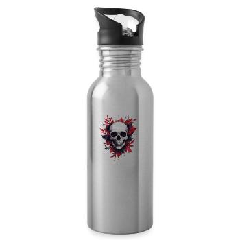 Decorative Skull, Skull, Flowers, Party - Water bottle with straw - silver - Right