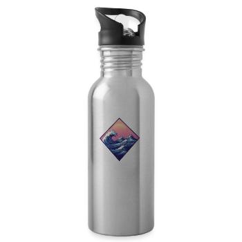 Welle, Hokusai Landschaft, Retro-Stil, Japanisches Meer - Trinkflasche mit integriertem Trinkhalm - Lightsilver - Rechts
