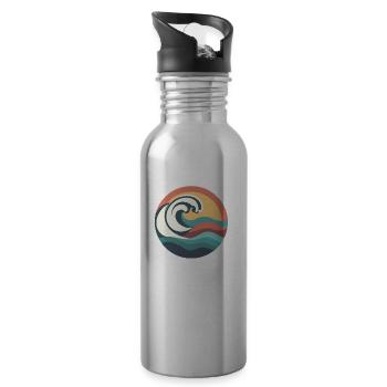 Super Wave Surfing, Water Sports, Surfing Ocean - Water bottle with straw - silver - Right