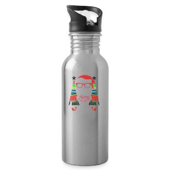 Ugly Merry Christmas Sweater Xmas Santa Gift - Water bottle with straw - silver - Right