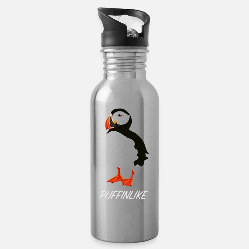 Papageientaucher Puffin Puff - Trinkflasche mit integriertem Trinkhalm - Lightsilver