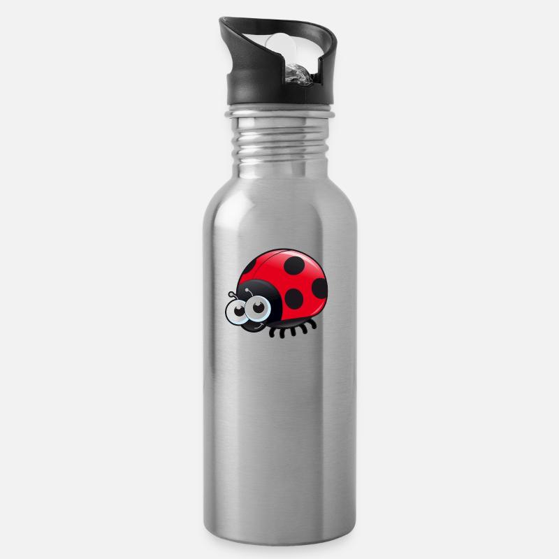 Marienkäfer - Trinkflasche mit integriertem Trinkhalm - Lightsilver