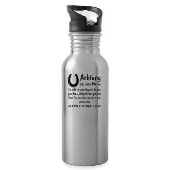 Achtung ich reite Pferde Heugabeln stark mutig - Trinkflasche mit integriertem Trinkhalm - Lightsilver - Rechts