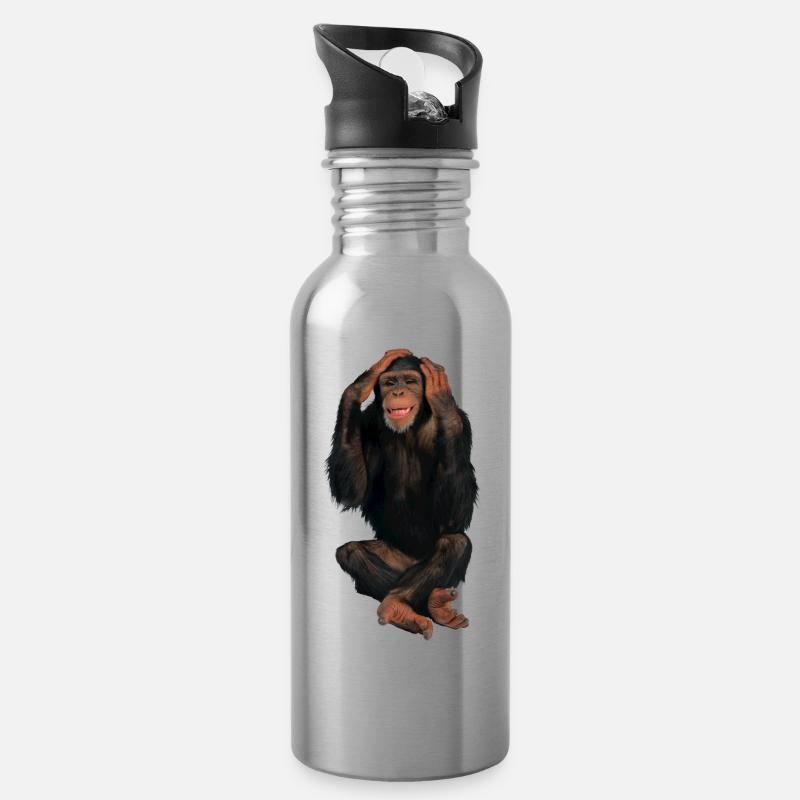 monkey - Trinkflasche mit integriertem Trinkhalm - Lightsilver
