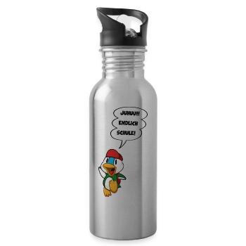 Cartoon Ente endlich Schule, Kindergarten DD - Trinkflasche mit integriertem Trinkhalm - Lightsilver - Rechts
