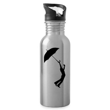 jumping_with_umbrella - Water bottle with straw - silver - Right