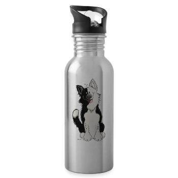 Mignon Border Collie - Gourde avec paille intégrée - argent clair - Droite