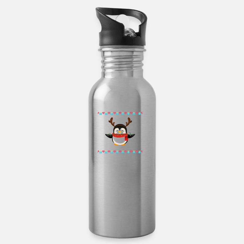 Hässlicher Weihnachtspinguin - Trinkflasche mit integriertem Trinkhalm - Lightsilver
