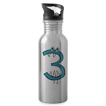 cool number for the 3rd birthday for all monster fans - Water bottle with straw - silver - Right