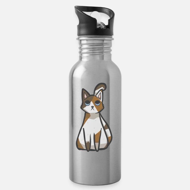 Chat Calico Kawaii - Gourde avec paille intégrée - argent clair
