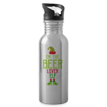 I'm The Beer Lover Elf Funny Christmas T-Shirt - Trinkflasche mit integriertem Trinkhalm - Lightsilver - Rechts