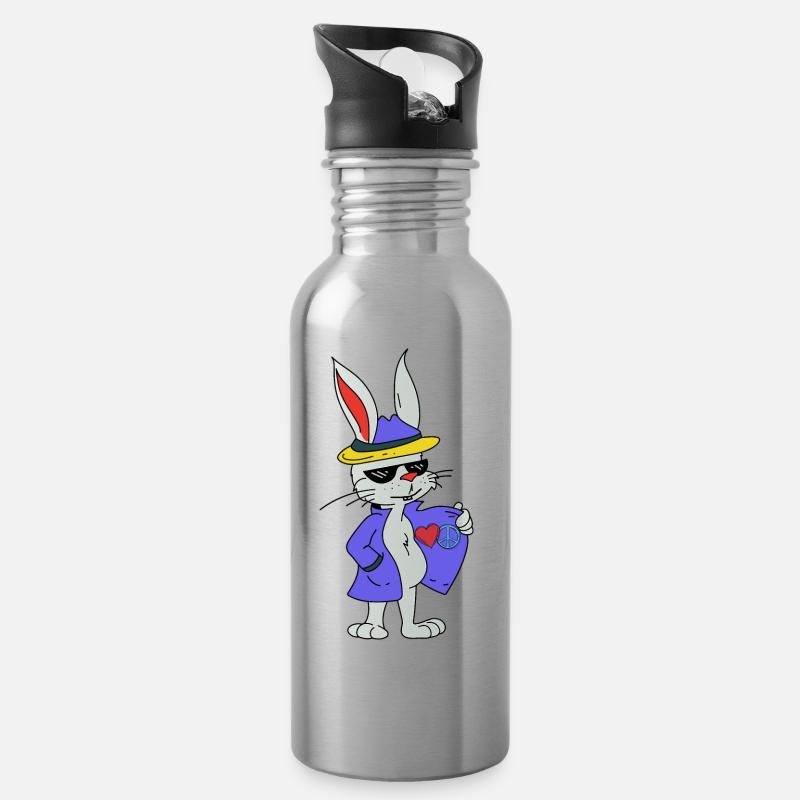 Hase Hasen Peace Herz Peacesymbol Abrüstung - Trinkflasche mit integriertem Trinkhalm - Lightsilver