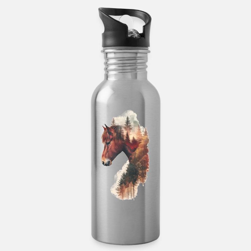 Pferd - Trinkflasche mit integriertem Trinkhalm - Lightsilver