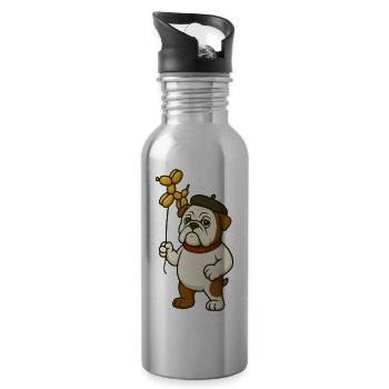 Künstlerischer Bulldogge mit goldenem Ballonhund - Trinkflasche mit integriertem Trinkhalm - Lightsilver - Rechts
