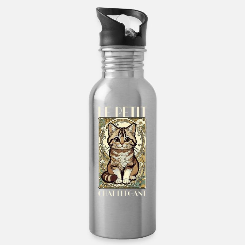 Le Petit Chat Élégant – Jugendstil Katze - Trinkflasche mit integriertem Trinkhalm - Lightsilver