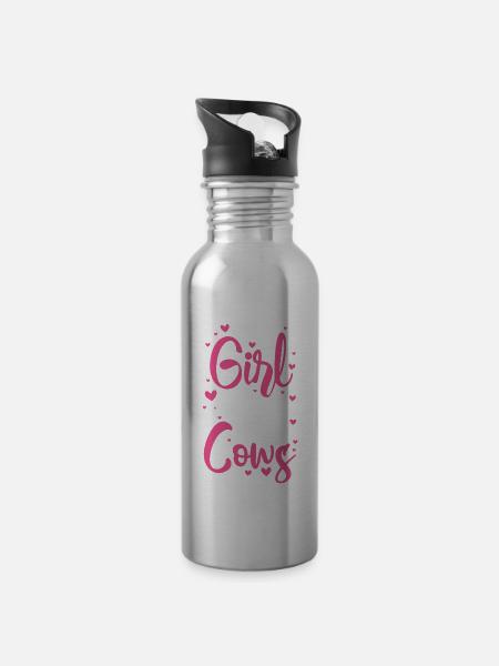 Ein Mädchen vom Land liebt Kühe - Trinkflasche mit integriertem Trinkhalm - Lightsilver