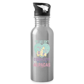 My Life Isn ́t Complete Without Alpacas - Water bottle with straw - silver - Right