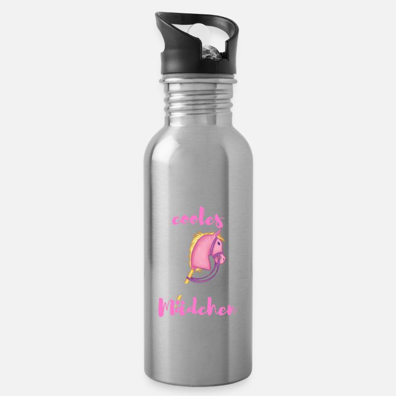 Ich bin ein cooles Hobby Horse Mädchen - Trinkflasche mit integriertem Trinkhalm - Lightsilver