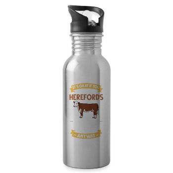 Hereford Cow Cattle Bull Cattle Farm Farmer - Water bottle with straw - silver - Right