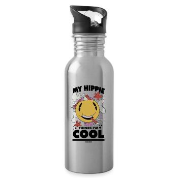 funny hippie - Water bottle with straw - silver - Right
